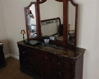 Matching marble top bureau with mirror