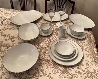 Noritake “Fremont” 12 pc setting - 3 platters, 2 serving bowls, sugar/creamer set, gray boat