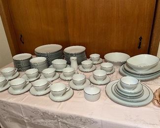 Noritake “Fremont” 12 pc setting - 3 platters, 2 serving bowls, sugar/creamer set, gray boat