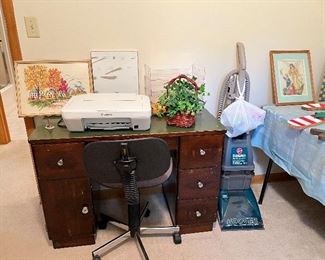 Wood Desk, Office Chair, Hoover Carpet Shampooer