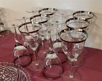 Set of 12 Wedding Ring Silver Trim Water Goblets