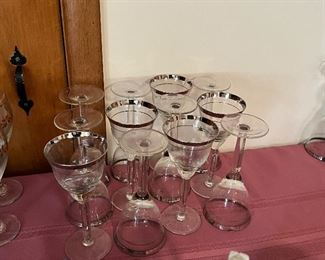 Set of 12 Wedding Ring Silver Trim Wine Goblets