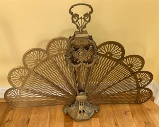 Art Nouveau Brass Peacock Fire Screen