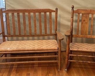 Antique Wooden Bench And Rocker