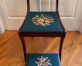 Beautiful Vintage Embroidered Chair And Stool