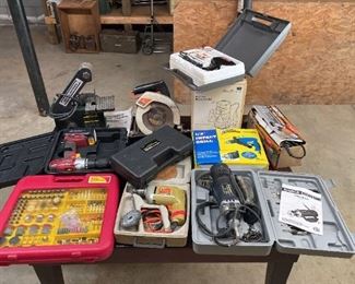 Mystery Lot Of Power Tools With Work Table