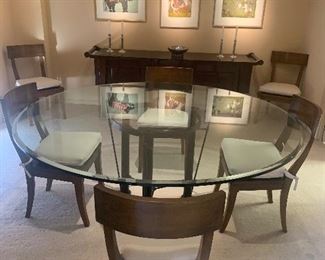 LARGE HEAVY GLASS TOP ITALIAN TABLE WITH CHAIRS