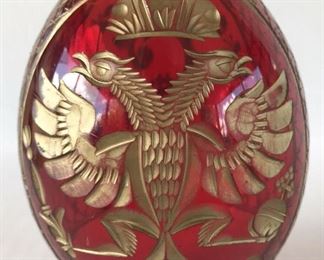 Faberge Egg Ruby Red Etched Cut Glass