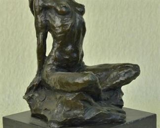 Signed bronze lady side