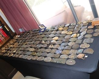 Over 125 belt buckles - pewter, brass, bronze, sterling silver! Many signed or stamped, some brand new with boxes, many are limited edition or scarce ones!