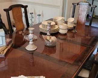 96" dining room table w/ 6 chairs. Beautiful!
Matching Breakfront.
Asian flare