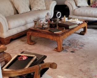 Nice Asian-inspired Living Room. Couch, sofa, coffee table, two end tables, console table. All sold separately.