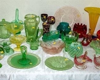Tables of Vintage and Antique glass