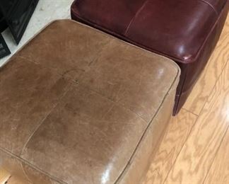 2 Leather ottomans