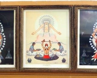 Fred Beaver (Muscogee Creek-Seminole, 1911-1980) Signed And Numbered Prints, Qty 3, All Framed Under Glass
