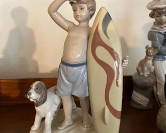 $300~ OBO~ LLADRO 8110 "SURFS UP"BOY WITH SURFBOARD AND DOG 