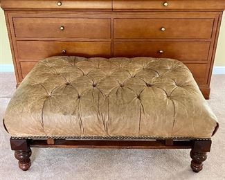 Leather Ottoman with Nailhead Trim