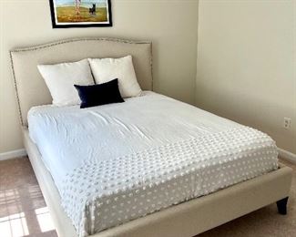 Pottery Barn Upholstered Queen Platform Bed with Nailhead Trim