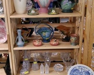 Roseville and Hull American art pottery, some crystal pieces and Fenton silver crest milk glass
