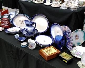 Cobalt blue, Bohemian cobalt cut to clear vase, porcelain cups and saucers, all to make your home special.