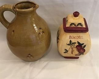 Clay Pitcher and Biscotti Jar