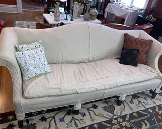 Lot 186  White upholstered Camelback Sofa Down  Cushion     200