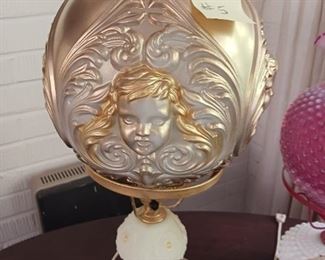 Lot #5  Gold Lamp with Cherub Globe   60