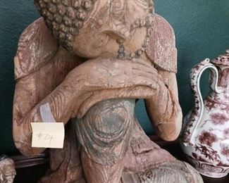 Lot 24 Large Wooden Oriental Figure, age cracks  100.00