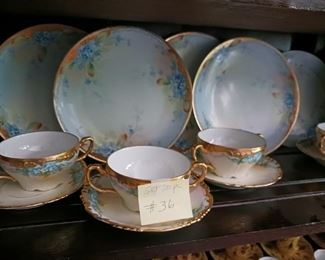 Lot 36  Set of 6  Handpainted Cream soups, plates  90 set