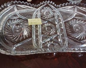 Large cut Glass Ice Cream Tray approx 16" long  -- price 150.00