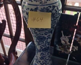 lot 64 Blue and white newer decor vase  20.00