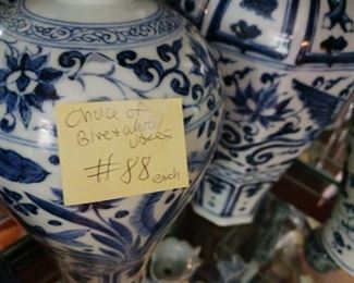 Lot 88   CHOICE  of Bue and white Vases  50 EACH 