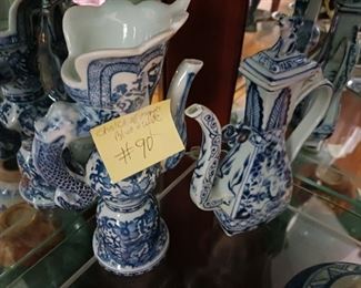 Lot 90  Choice on 2 blue and white teapots 10 each