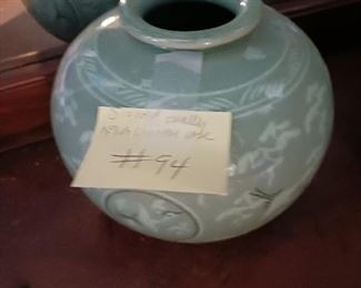 Lot 94  small chinese Vase Celadon green signed  60