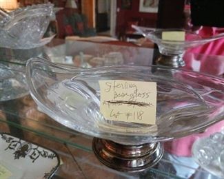 Lot 118  Glass Bowl on sterling Base   20