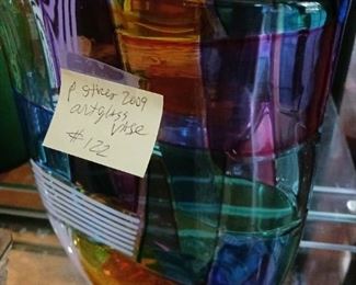 Lot 122   P. Stires signed art glass Vase 2009 --- 50 