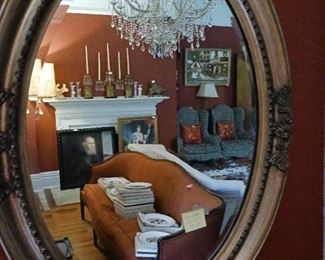 Lot 134   Oval Beveled Gold framed Mirror     80