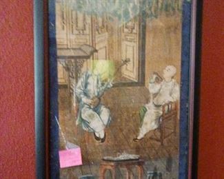 Lot 163 A   Old Chinese Rice Paper Framed piece  100