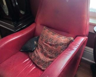 Lot 169   Red Leather recliner    150