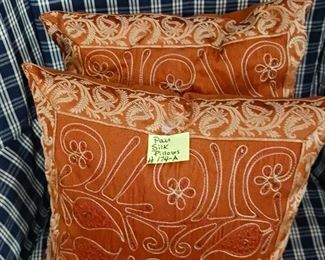 Lot 174A  Pair red silk pillows   20