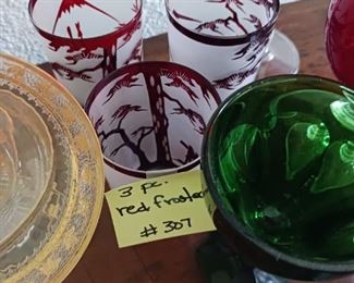 Lot 307 Red frosted tumblers  3 pc  15 all