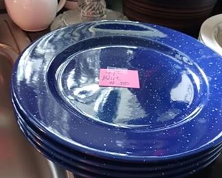 Lot 350  4 Blue spatterware plates  12