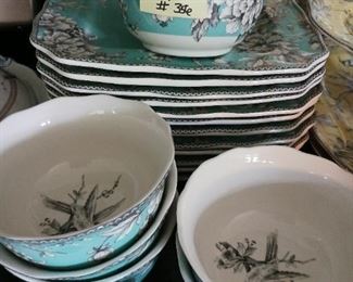 Lot 356 Group of Aqua Transfer w birds dishes 18 for 80