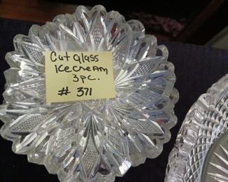 Lot 371 Cut Glass 3 pc ice cream dishes small  25 set