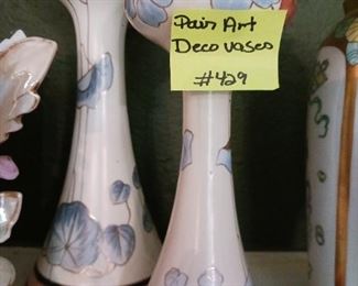 Lot 429  Pair tall Art Deco Vases    60 Pair