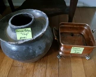 Lot 441  Black Pottery Crock Pot chipped Lip   40