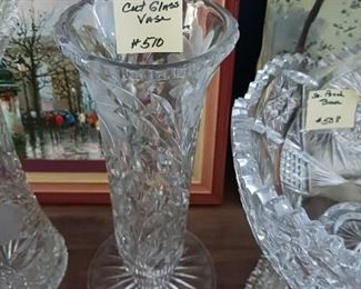 Lot 510  Fotted cut Glass Leaf Vase   60