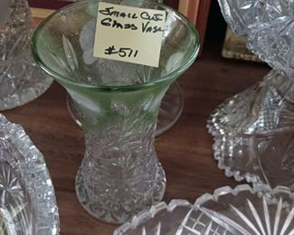 Lot 511 small cut glass Vase Green edge  25