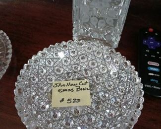 Lot 523  Cut Glass shallow  Buttons  5" bowl     20