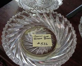 Lot 526 Cut Glass swirl  1" Bowl  7" round   30
